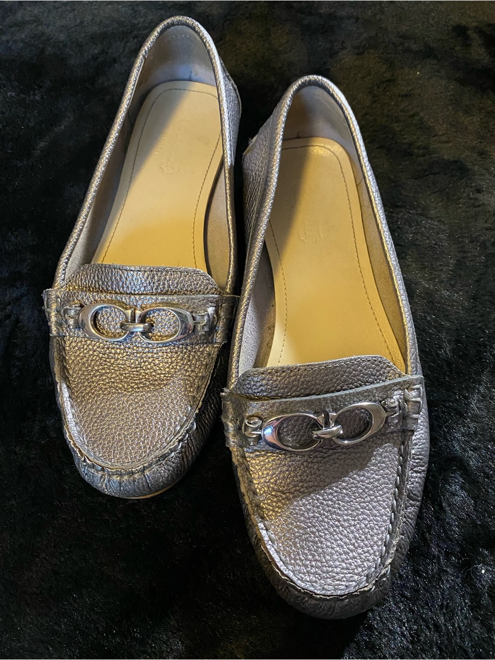 Coach silver loafers